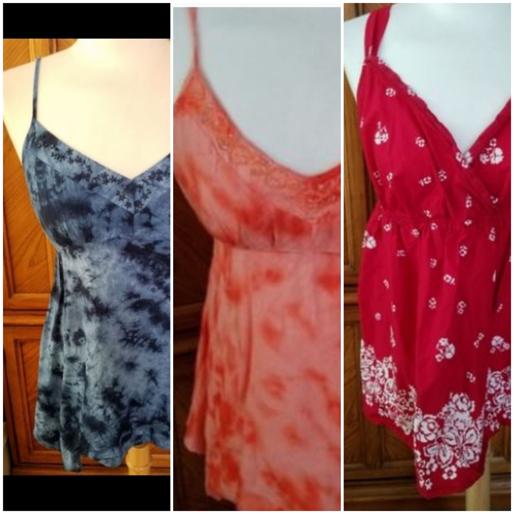 3 Camisole spaghetti summer tops size 8-10 M